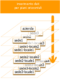 iserimento di tutti i dati relativi ad una tipologia 
		(tutte le aziende, tutte le sedi, tutti i locali, ecc) 
		qunidi inserimento del collegamento logico tra i dati